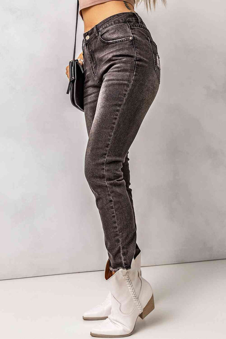 High Waist Raw Hem Skinny Jeans | 1mrk.com