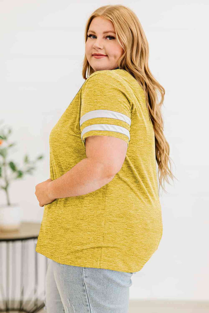 Plus Size Striped V-Neck Tee Shirt | 1mrk.com