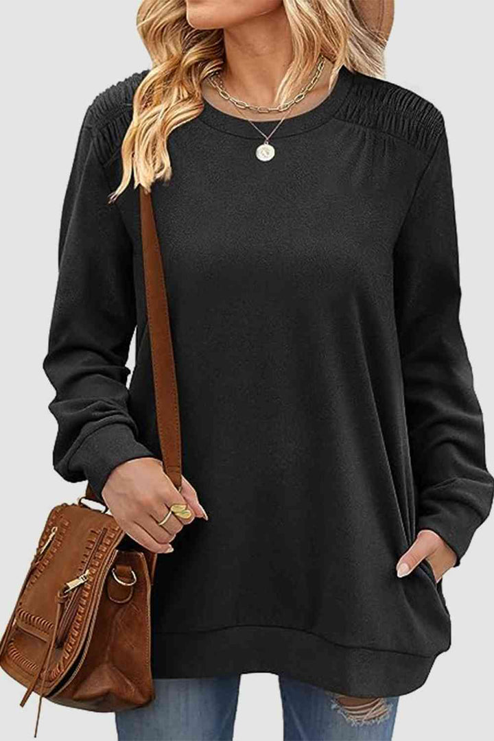 Ruched Round Neck Sweatshirt | 1mrk.com