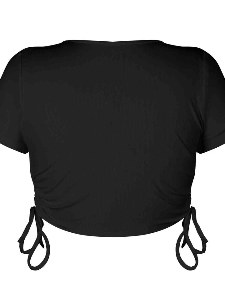 Round Neck Short Sleeve Drawstring Tee | 1mrk.com