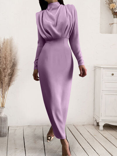 Ruched Turtleneck Long Sleeve Dress | Trendsi