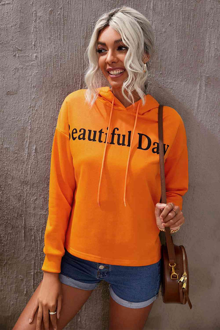 BEAUTIFUL DAY Graphic Drawstring Hoodie | 1mrk.com