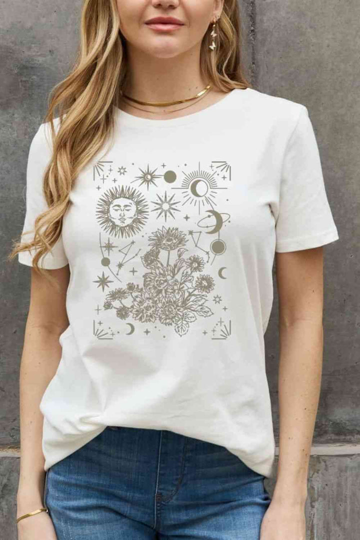 Simply Love Full Size Celestial Graphic Short Sleeve Cotton Tee | 1mrk.com