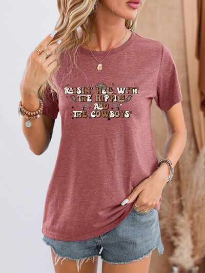 Letter Graphic Round Neck Short Sleeve T-Shirt | Trendsi