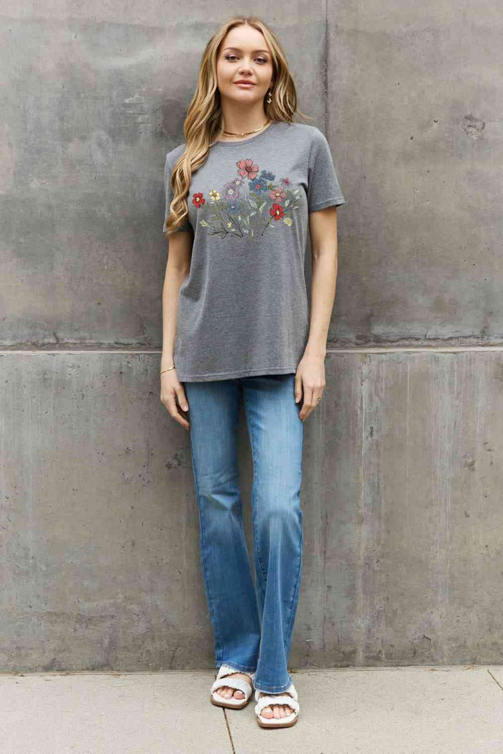 Simply Love Simply Love Full Size Flower Graphic Cotton Tee | 1mrk.com