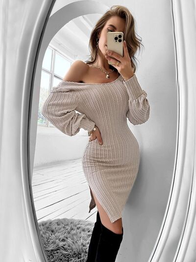 Slit Balloon Sleeve Mini Dress |1mrk.com