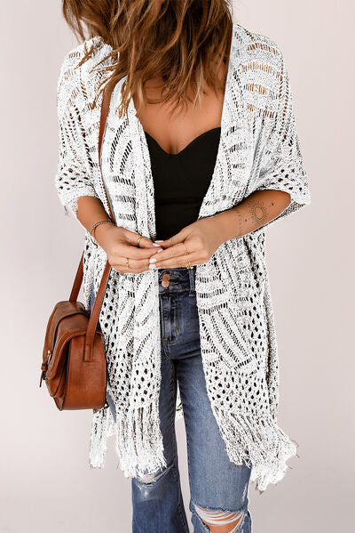 Openwork Open Front Cardigan with Fringes | Trendsi