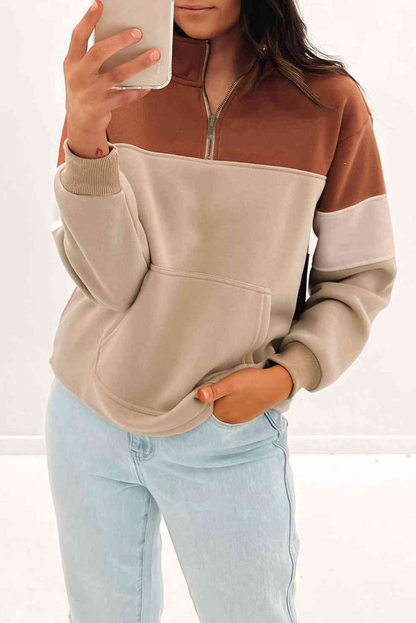 Half Zip Up Sweatshirt with Front Pocket |1mrk.com