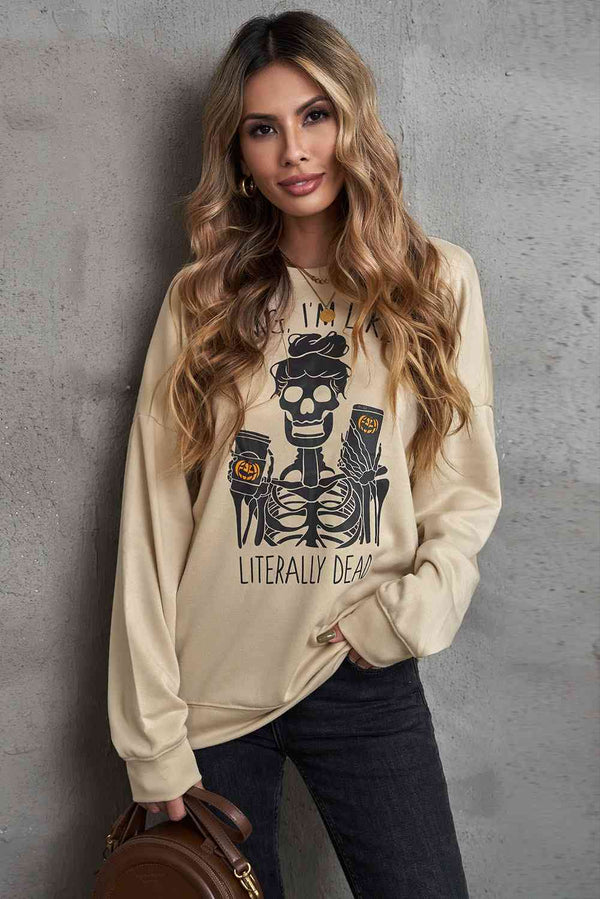 Halloween Skeleton Graphic Dropped Shoulder Sweatshirt |1mrk.com