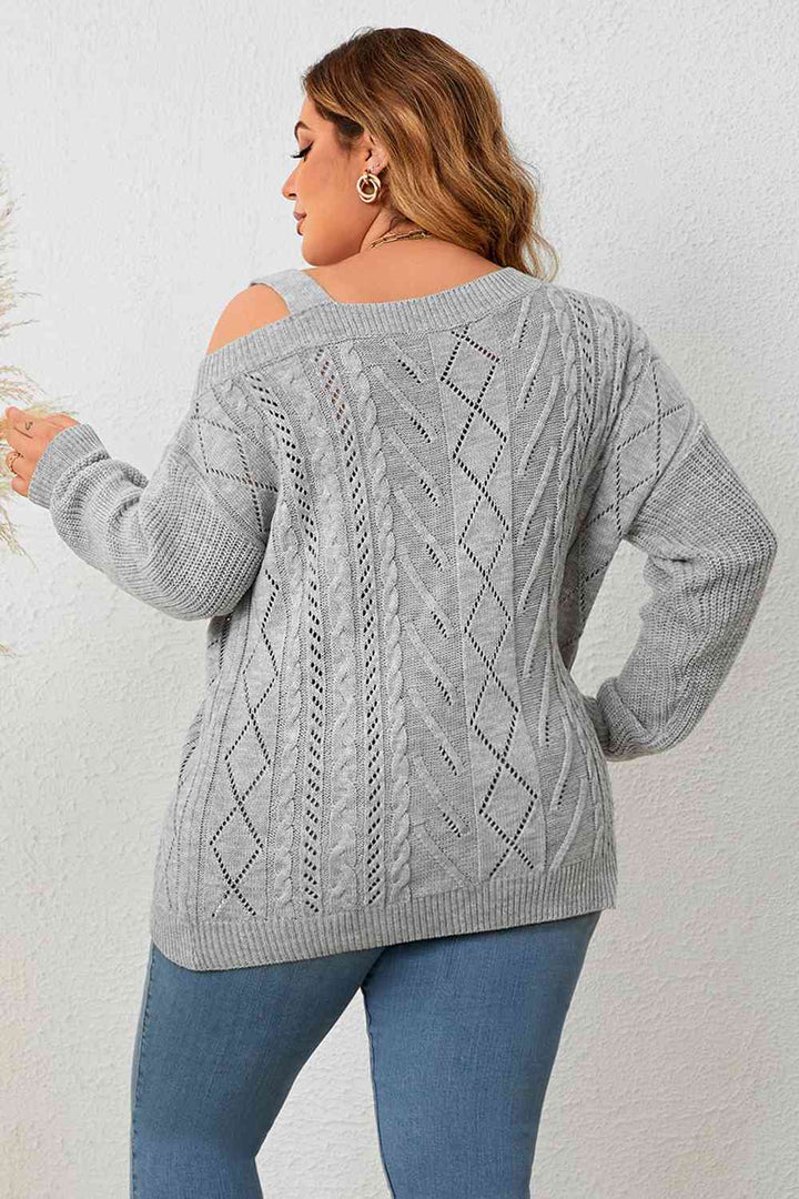 Plus Size Cold Shoulder Asymmetrical Cable-Knit Top | 1mrk.com