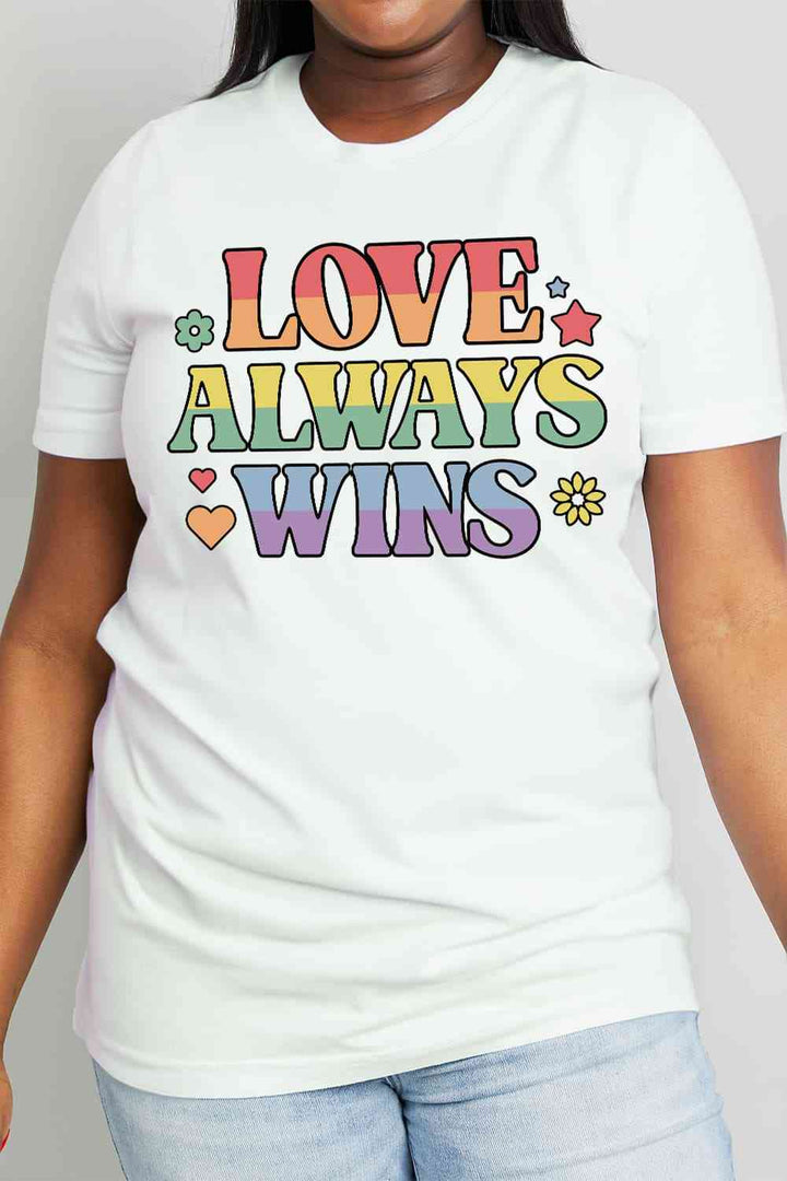 Simply Love Full Size LOVE ALWAYS WINS Graphic Cotton Tee | 1mrk.com