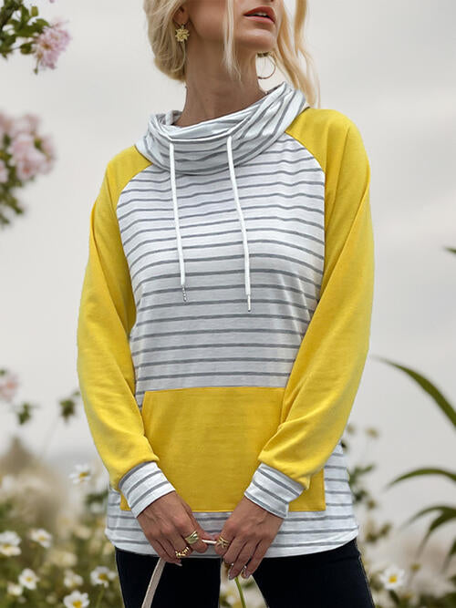 Contrast Striped Drawstring Long Sleeve Sweatshirt |1mrk.com