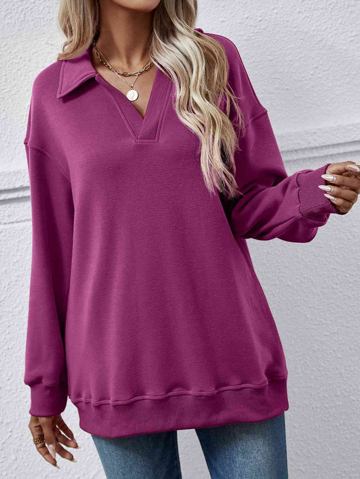 Collared Neck Dropped Shoulder Sweatshirt |1mrk.com