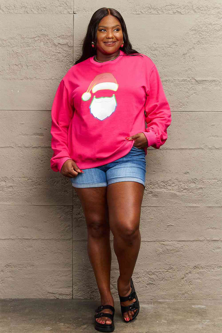 Simply Love Full Size Rainbow Santa Graphic Round Neck Sweatshirt |1mrk.com