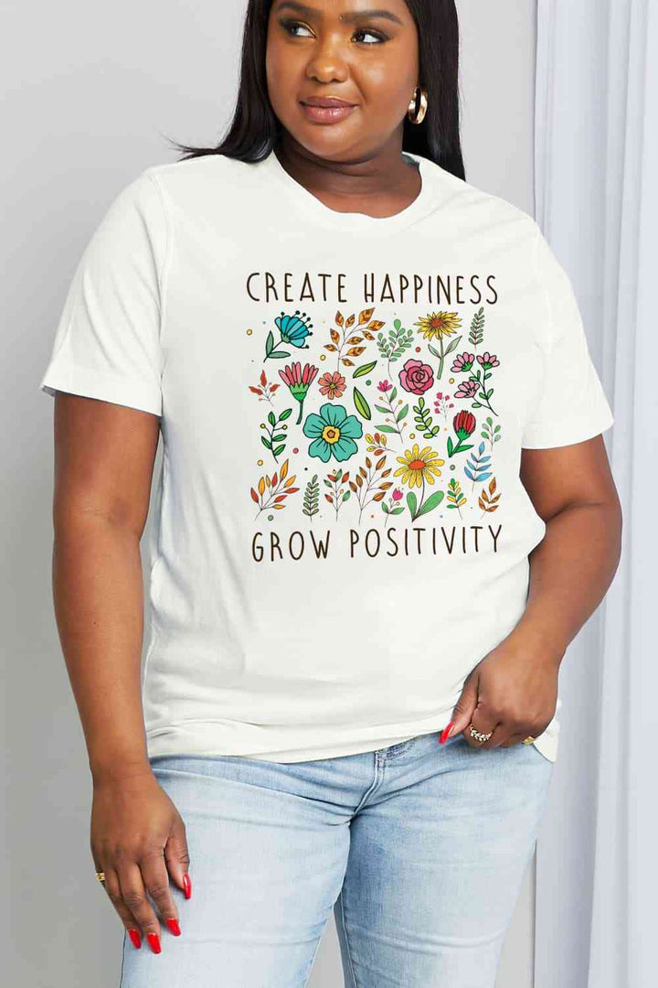 Simply Love Full Size CREATE HAPPINESS GROW POSITIVITY Graphic Cotton Tee | 1mrk.com