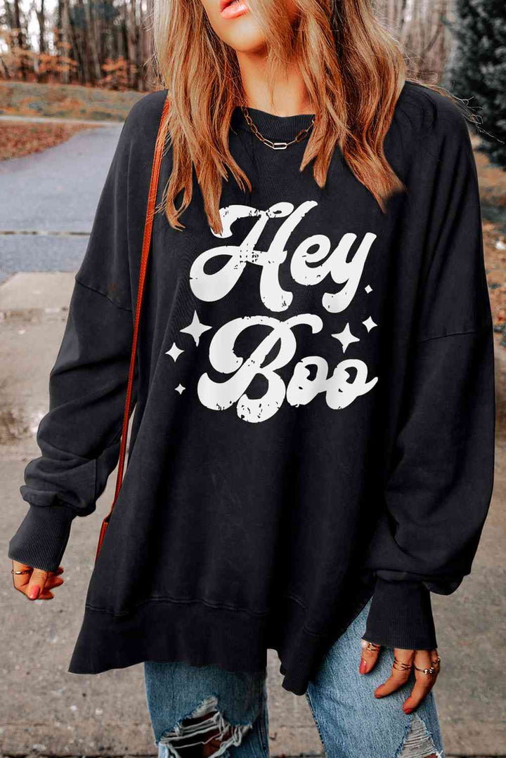 HEY BOO Graphic Round Neck Sweatshirt |1mrk.com