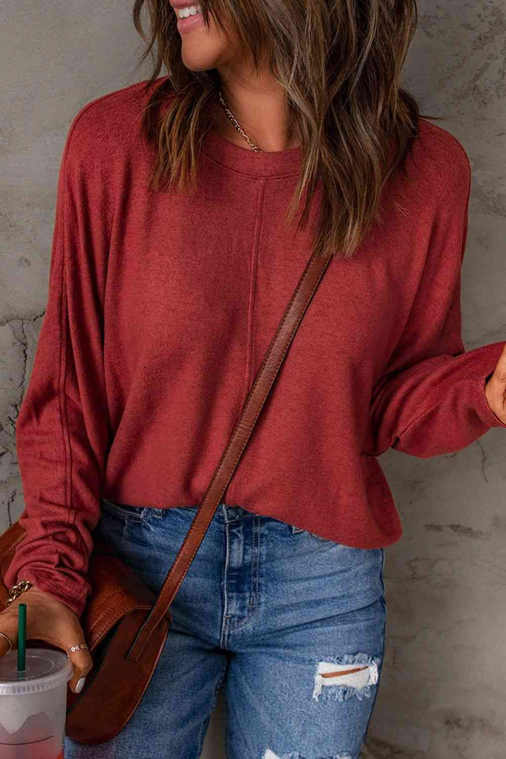 Seam Detail Round Neck Long Sleeve Top | 1mrk.com