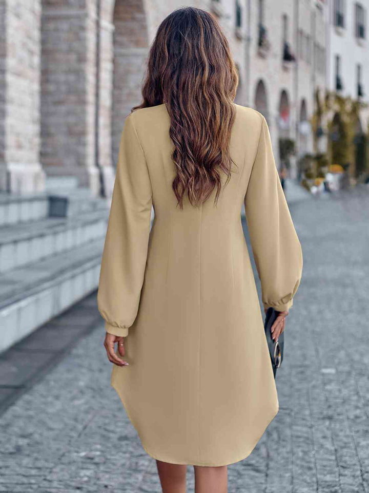 Notched Neck Long Sleeve Dress |1mrk.com