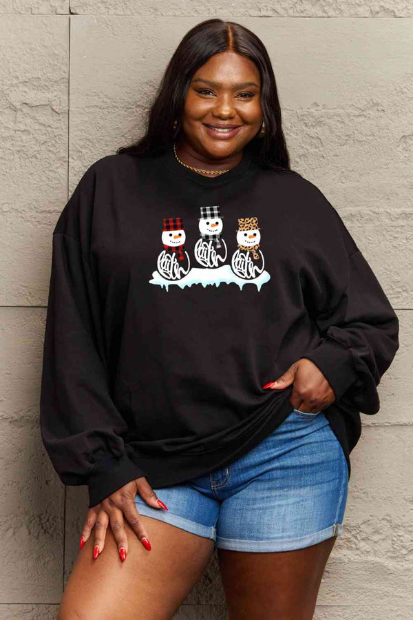 Simply Love Full Size Snowmen Graphic Sweatshirt |1mrk.com