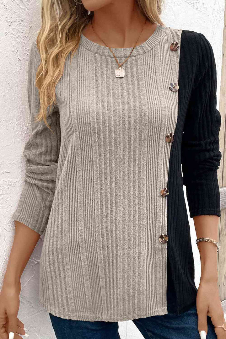 Contrast Long Sleeve Knit Top | 1mrk.com