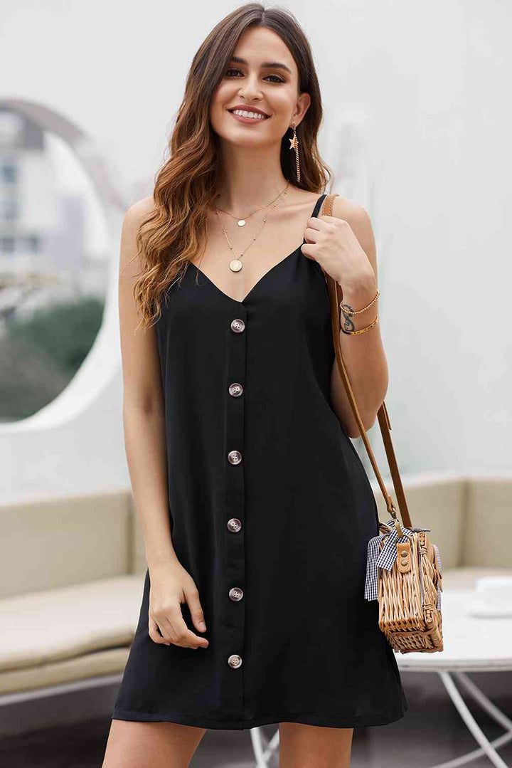 Buttoned Spaghetti Strap Dress |1mrk.com