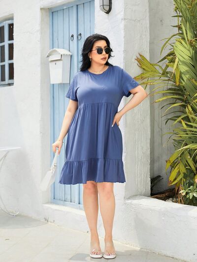 Plus Size Round Neck Short Sleeve Dress |1mrk.com