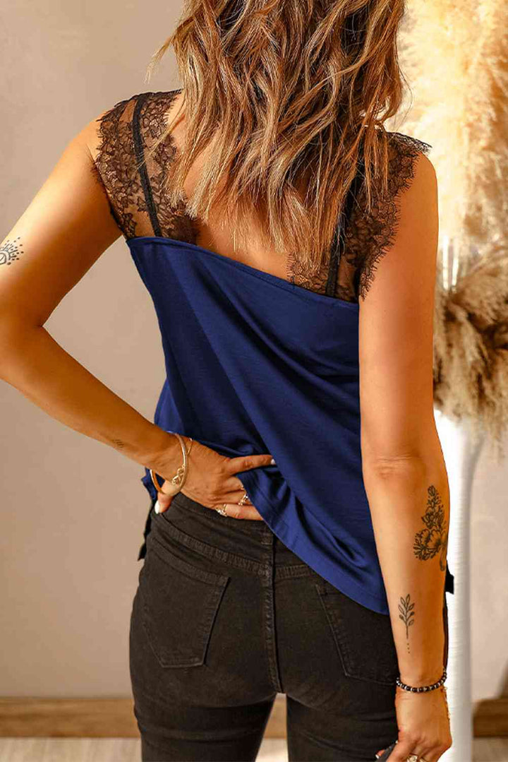 Eyelash Trim Spliced Lace Tank | 1mrk.com