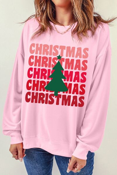 CHRISTMAS Round Neck Dropped Shoulder Sweatshirt | Trendsi