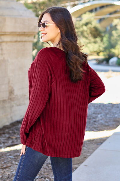 Basic Bae Full Size Ribbed Round Neck Long Sleeve Knit Top | 1mrk.com