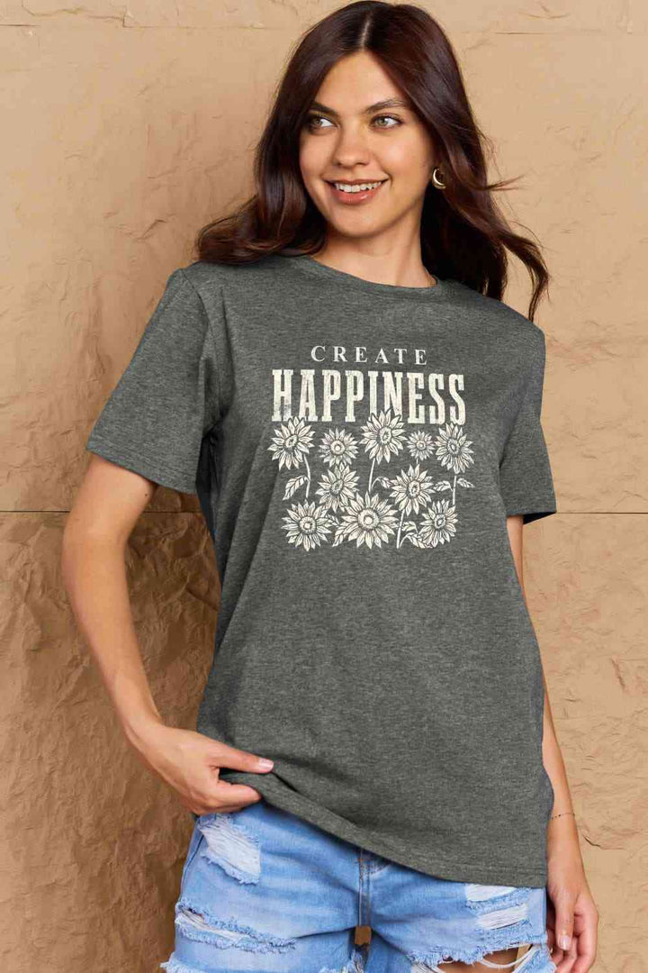 Simply Love Full Size CREATE HAPPINESS Graphic Cotton T-Shirt | 1mrk.com