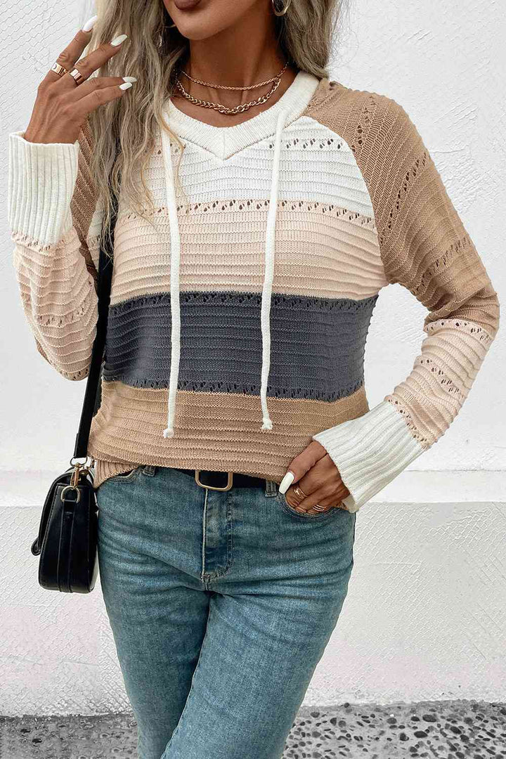 Color Block Drawstring Hooded Sweater |1mrk.com