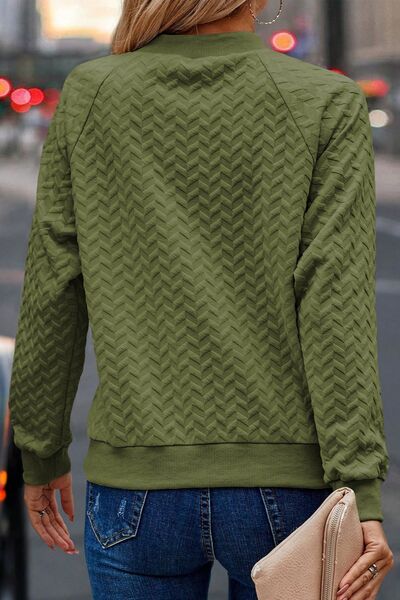 Texture Round Neck Long Sleeve Sweatshirt |1mrk.com