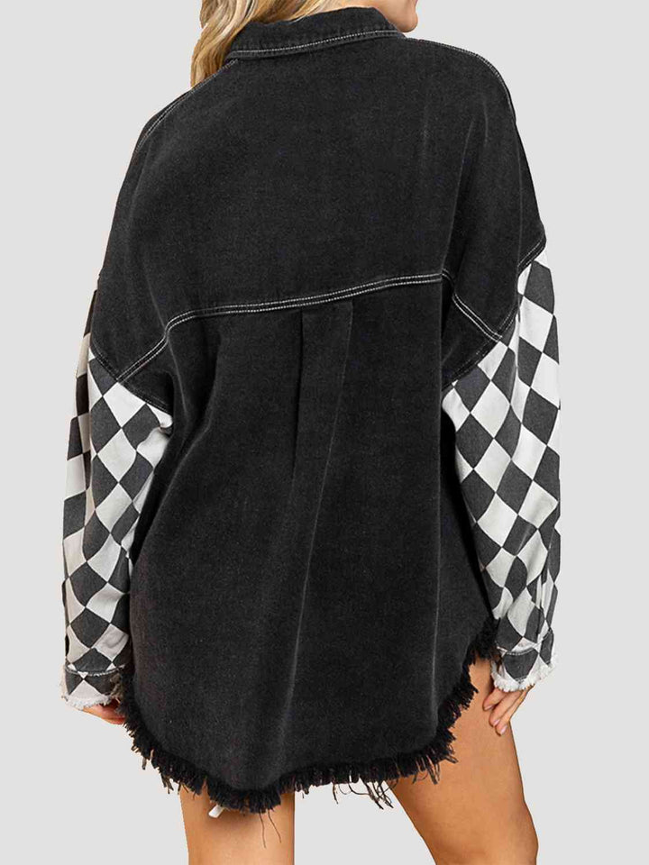 Geometric Raw Hem Denim Jacket | 1mrk.com