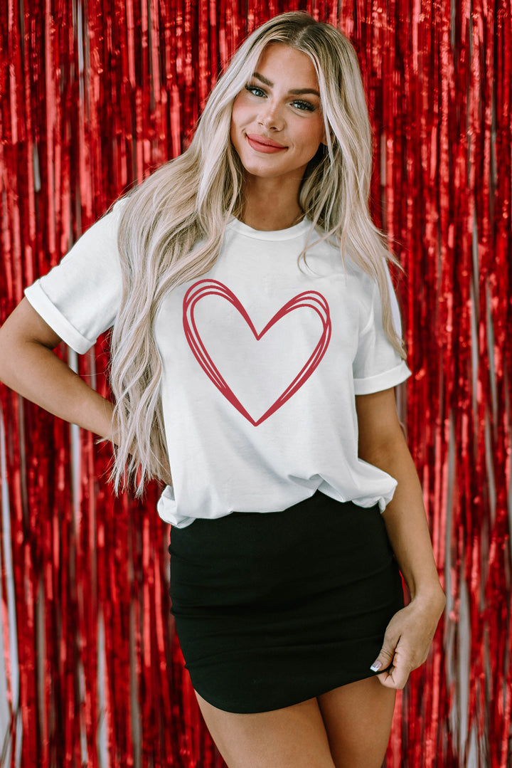 Heart Round Neck Short Sleeve T-Shirt | Trendsi