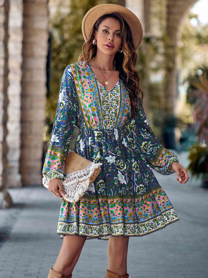 Bohemian V-Neck Long Sleeve Dress |1mrk.com