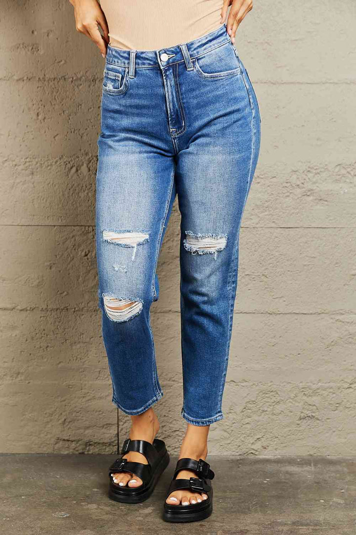 BAYEAS High Waisted Cropped Dad Jeans | 1mrk.com