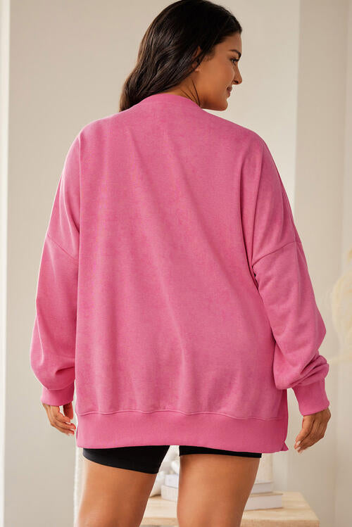 Plus Size MERRY CHRISTMAS Round Neck Slit Sweatshirt |1mrk.com