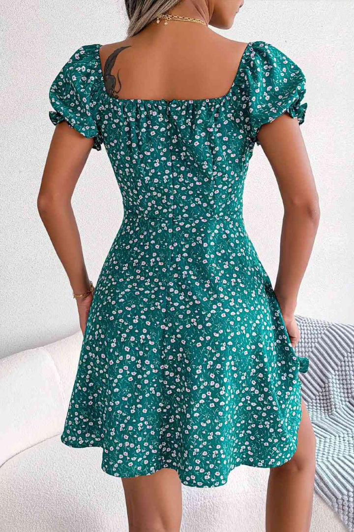 Ditsy Floral Drawstring A-Line Dress |1mrk.com