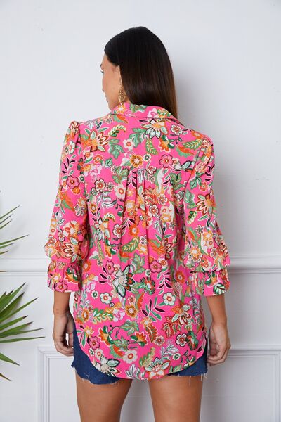 Floral Button Up Flounce Sleeve Shirt | 1mrk.com