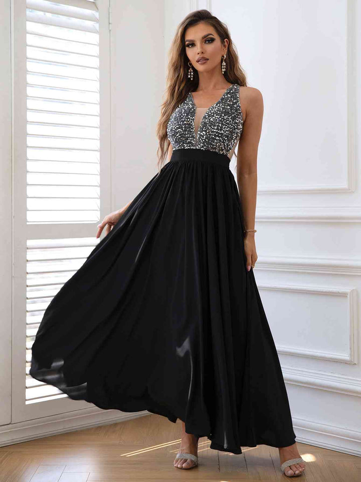 Contrast Sequin Sleeveless Maxi Dress | 1mrk.com