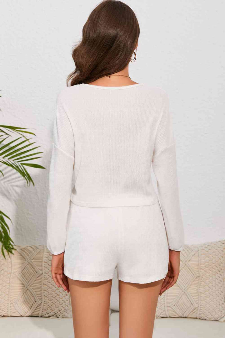 Round Neck Dropped Shoulder Top and Shorts Lounge Set | 1mrk.com