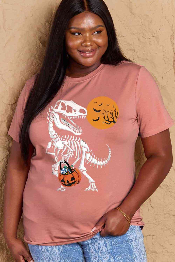 Simply Love Full Size Dinosaur Skeleton Graphic Cotton T-Shirt | 1mrk.com