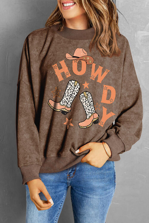 HOWDY Round Neck Drop Shoulder Sweatshirt |1mrk.com