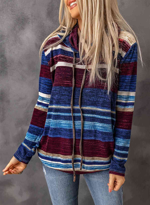 Striped Cowl Neck Tunic Sweatshirt |1mrk.com