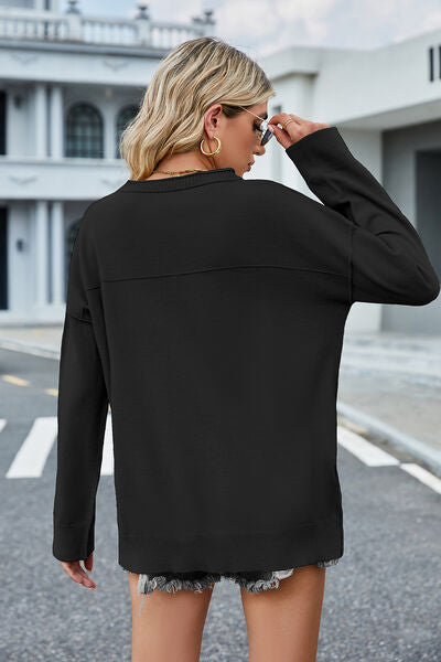 Round Neck Dropped Shoulder Sweater |1mrk.com