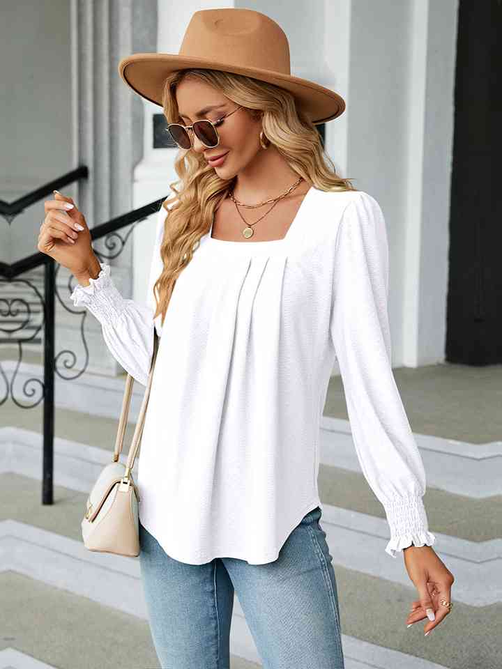 Square Neck Puff Sleeve Blouse | 1mrk.com