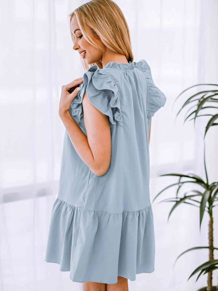 Ruffle Shoulder Tie-Neck Tiered Dress |1mrk.com