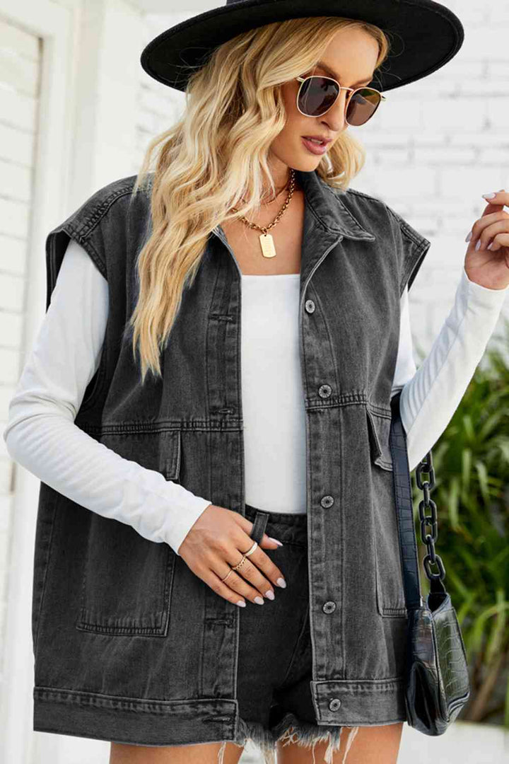 Button Down Collared Neck Denim Jacket | 1mrk.com