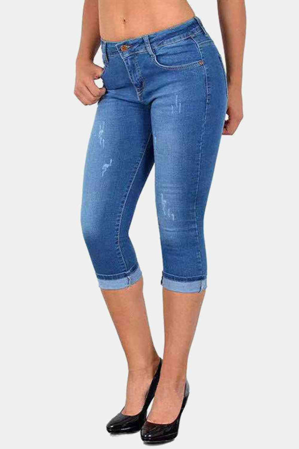 Full Size Buttoned Capris Jeans |1mrk.com