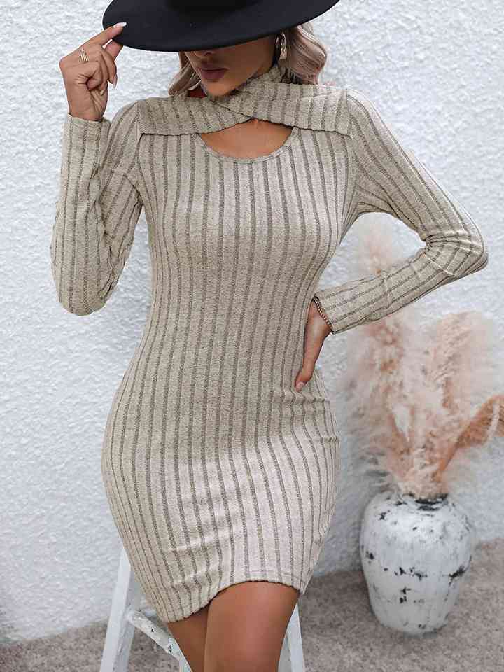 Long Sleeve Ribbed Sweater Dress |1mrk.com